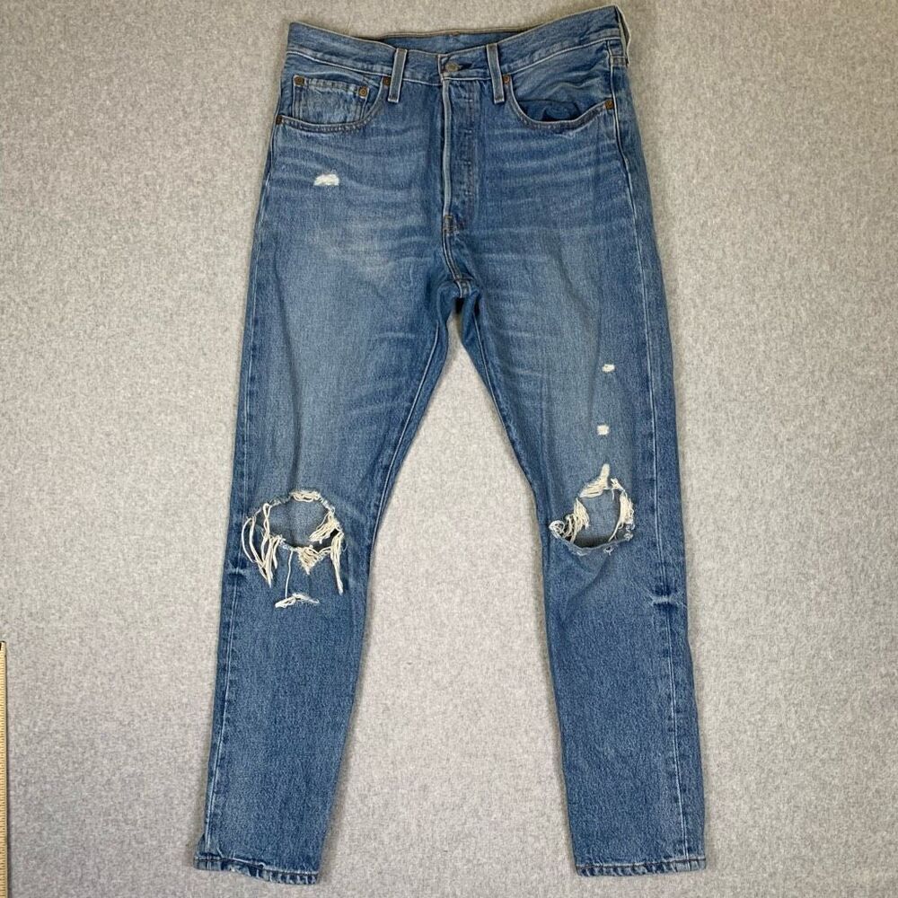 Levis Mens Size 30x30 Distressed Denim Jeans Blue Zip Fly Pockets Destroyed